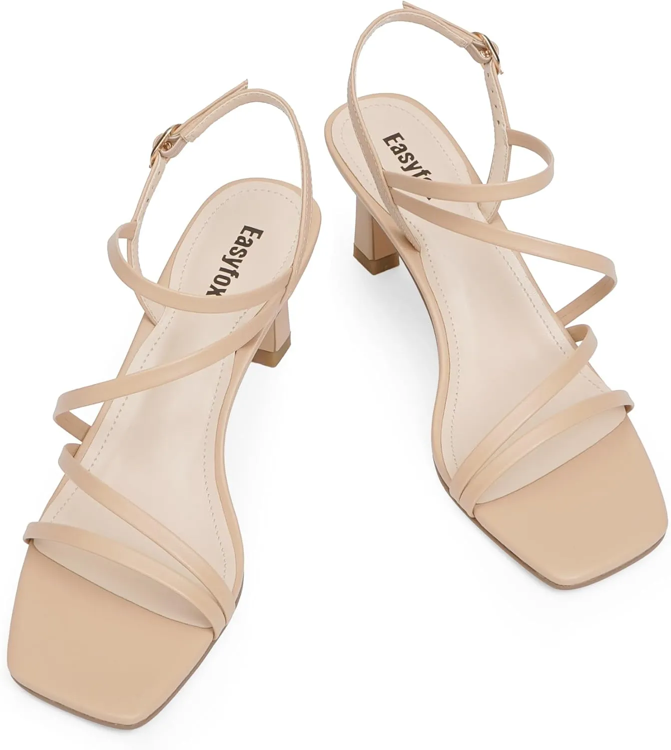 Strappy Heels for Women Square Open Toe 7cm/2.76" Heels Dressy Heeled Sandals