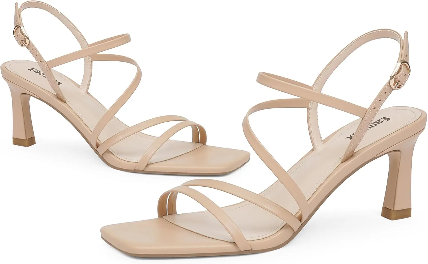 Strappy Heels for Women Square Open Toe 7cm/2.76" Heels Dressy Heeled Sandals