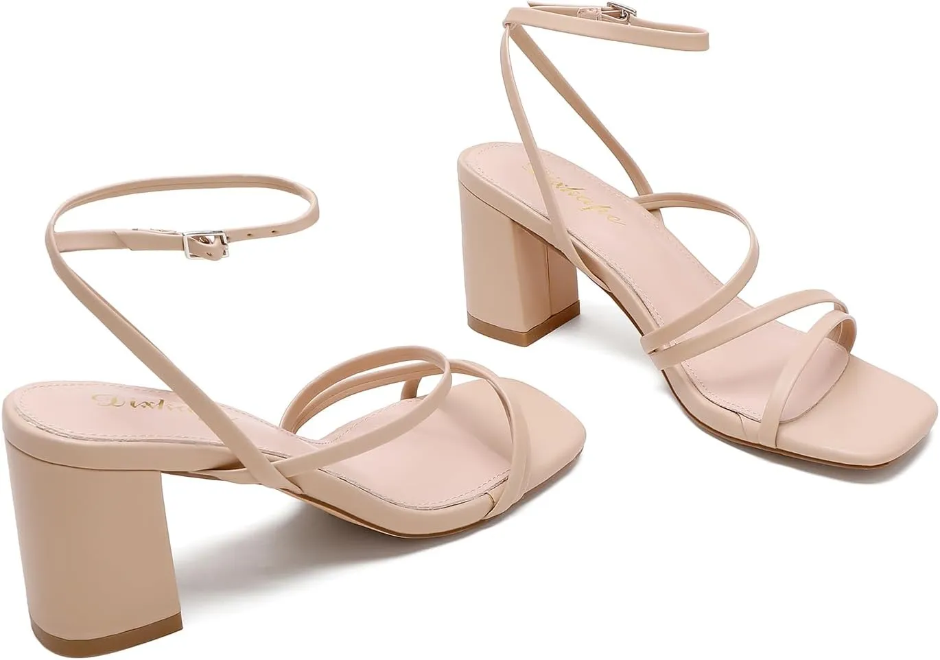 Strappy Heels for Women Square Toe Low Chunky Block Heels Dress Shoes Open Toe Heeled Sandals