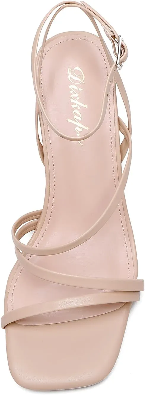 Strappy Heels for Women Square Toe Low Chunky Block Heels Dress Shoes Open Toe Heeled Sandals