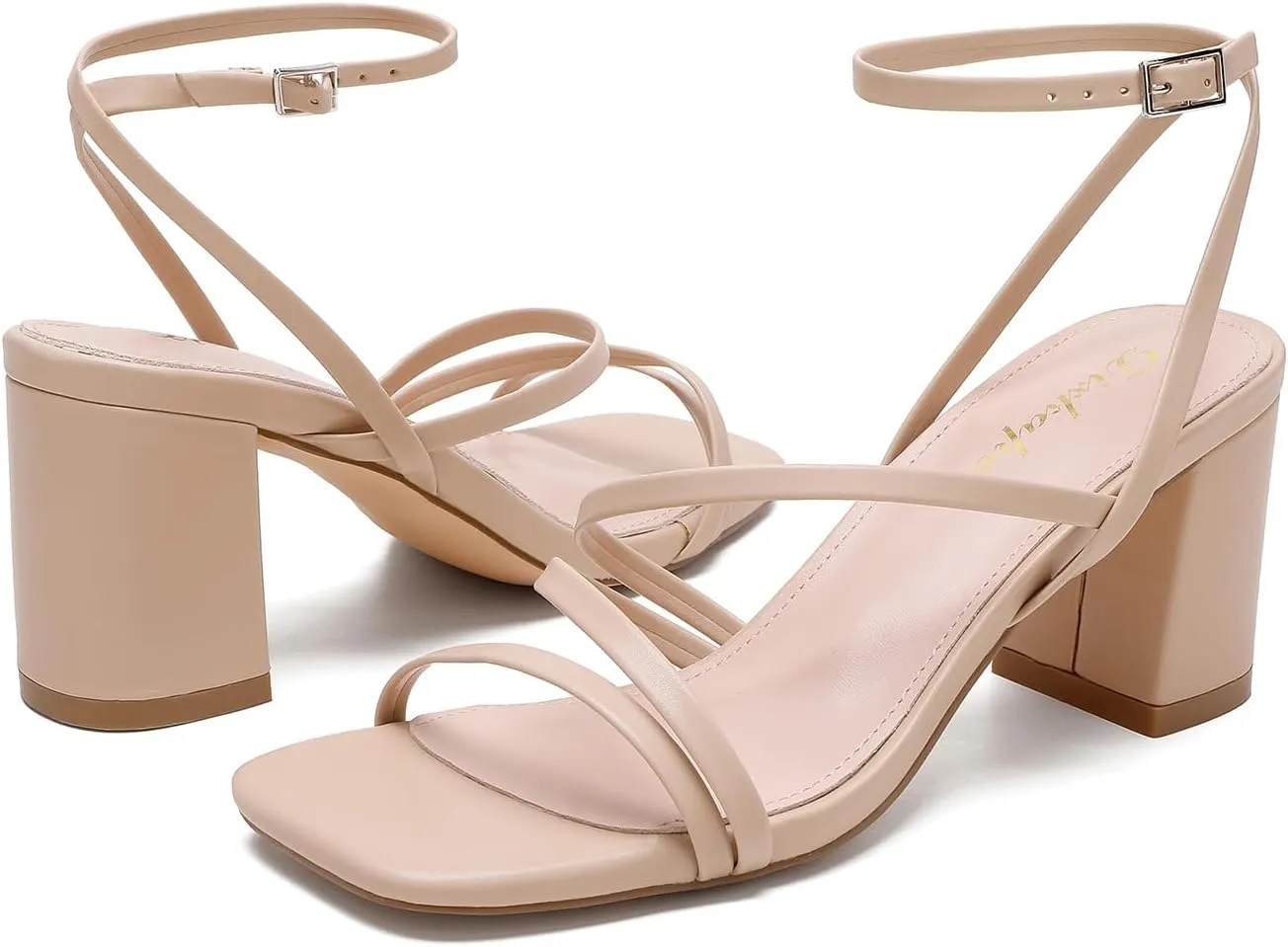 Strappy Heels for Women Square Toe Low Chunky Block Heels Dress Shoes Open Toe Heeled Sandals