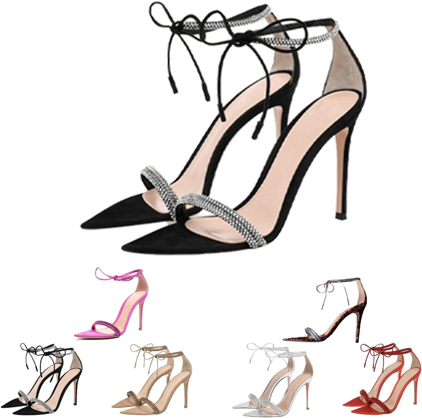 Strappy High Heels Sandals for Women, Fashion Open Toe Stiletto High Heels 10cm Sandals Classic Round Toe Cross Straps Party Sexy Stiletto