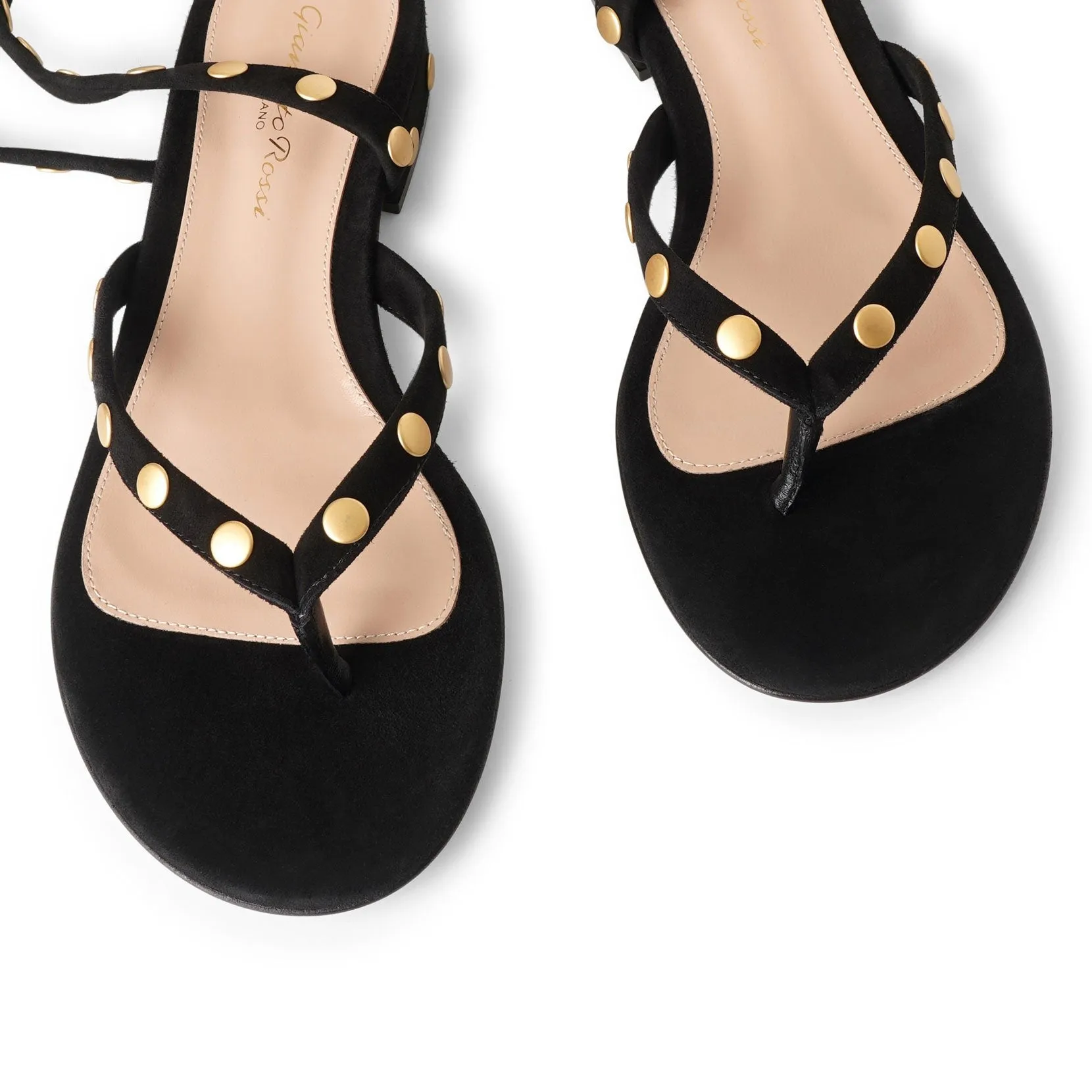Studded black suede sandals