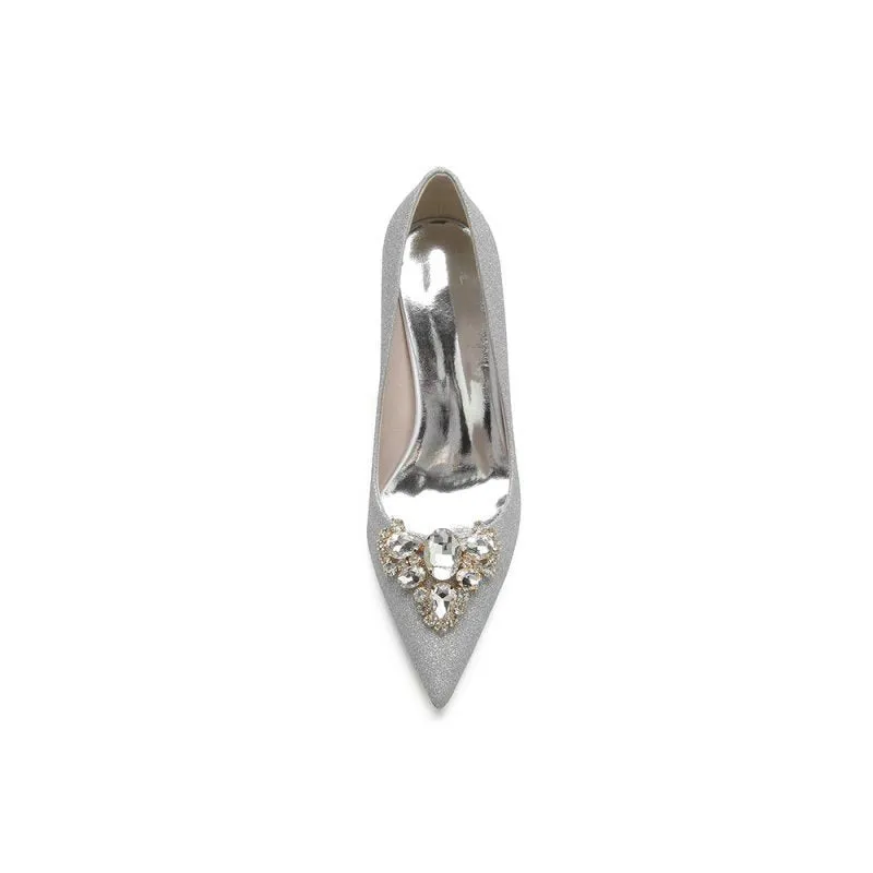 Stunning Pointed Toe Glitter High Heels With Rhinestone