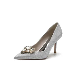 Stunning Pointed Toe Glitter High Heels With Rhinestone