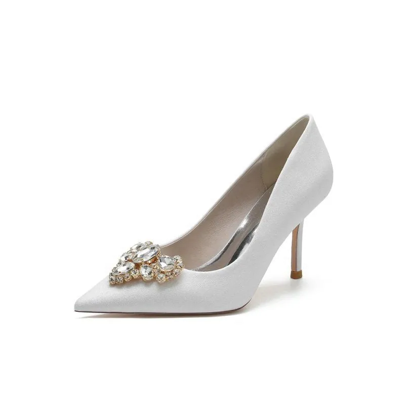 Stunning Pointed Toe Glitter High Heels With Rhinestone