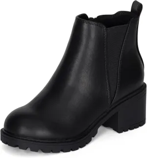 STYLISH S CIELO-K ~ Girls Lug Sole Block Heel Platform Chelsea Ankle Boots with Side Zipper