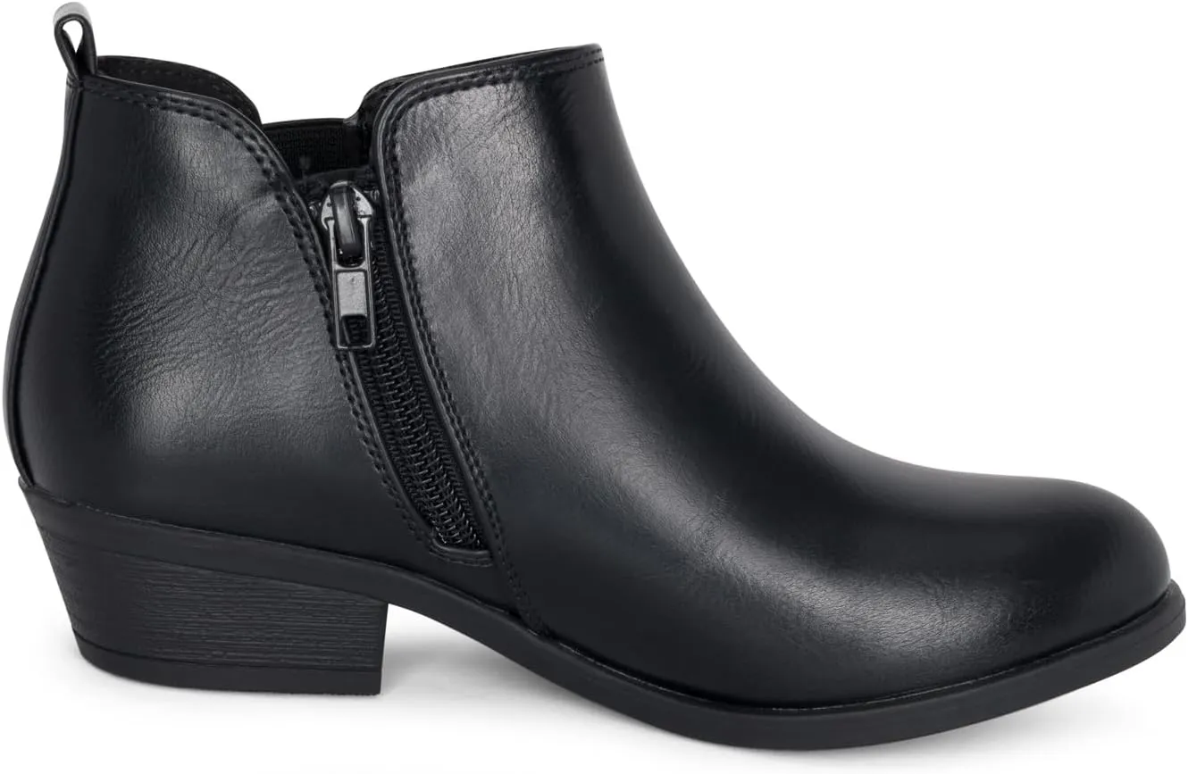 STYLISH S CISNE-K ~ Little Girls Low Stacked Heel Round Toe Chelsea Booties with Side Zipper