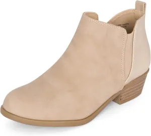STYLISH S CISNE-K ~ Little Girls Low Stacked Heel Round Toe Chelsea Booties with Side Zipper