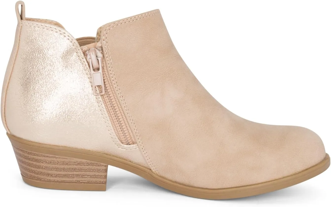 STYLISH S CISNE-K ~ Little Girls Low Stacked Heel Round Toe Chelsea Booties with Side Zipper