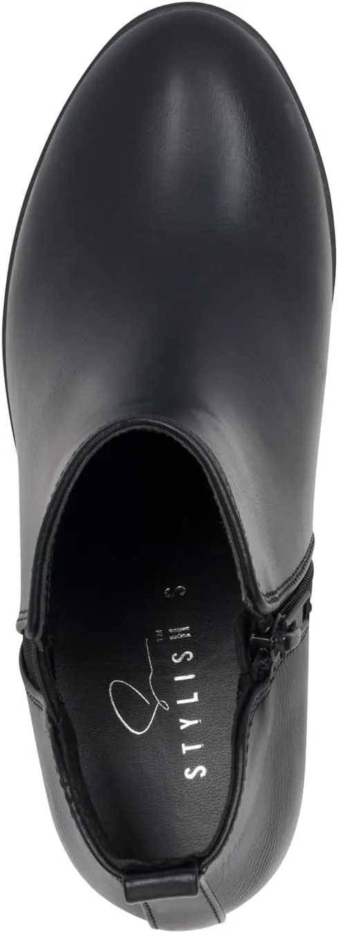 STYLISH S CISNE-K ~ Little Girls Low Stacked Heel Round Toe Chelsea Booties with Side Zipper