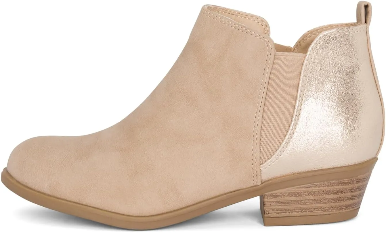 STYLISH S CISNE-K ~ Little Girls Low Stacked Heel Round Toe Chelsea Booties with Side Zipper