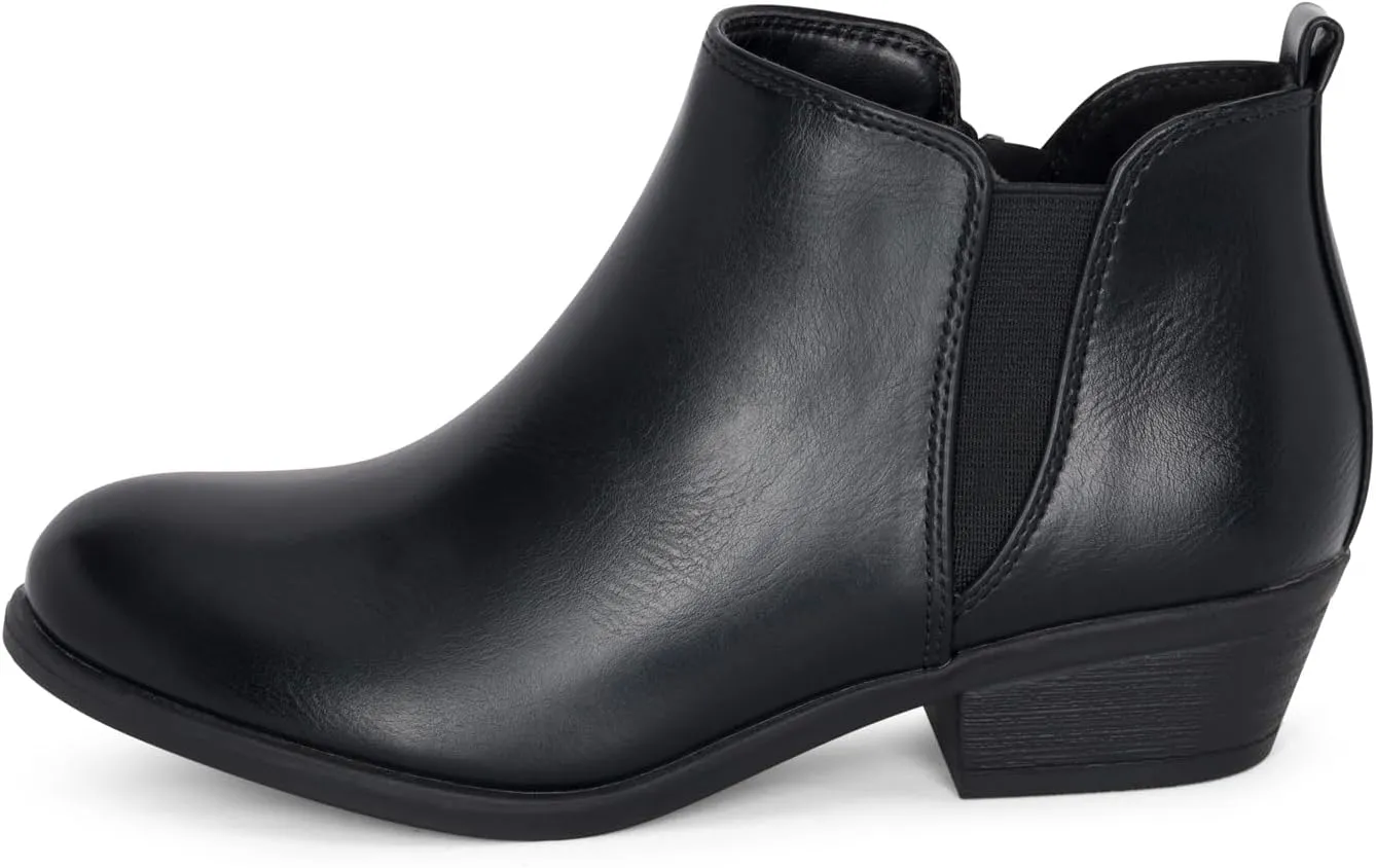 STYLISH S CISNE-K ~ Little Girls Low Stacked Heel Round Toe Chelsea Booties with Side Zipper