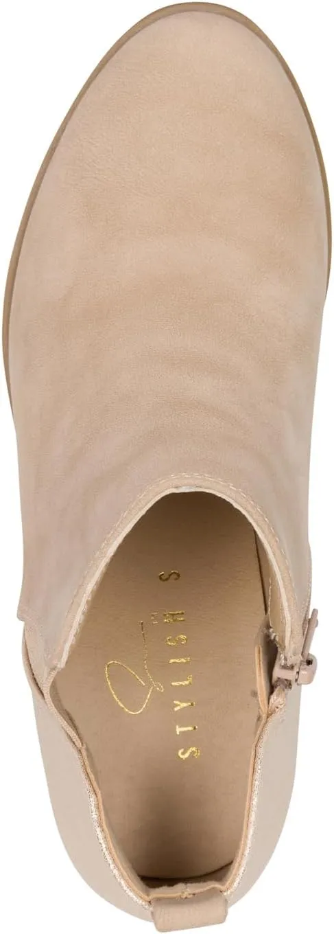 STYLISH S CISNE-K ~ Little Girls Low Stacked Heel Round Toe Chelsea Booties with Side Zipper