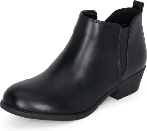 STYLISH S CISNE-K ~ Little Girls Low Stacked Heel Round Toe Chelsea Booties with Side Zipper