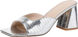 SuanlaTDS Chunky Block Heel Summer Sandals for Women Dressy 2025 Square Open Toe Slip-on Slide Slippers High Heels Dress Shoes Comfortable Casual Heeled Sanddal Mules Backless Pumps