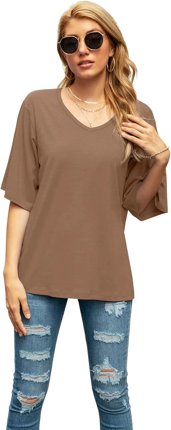 SUEANI Women's Blouse Tops Loose V Neck 3/4 Bell Sleeve Shirt