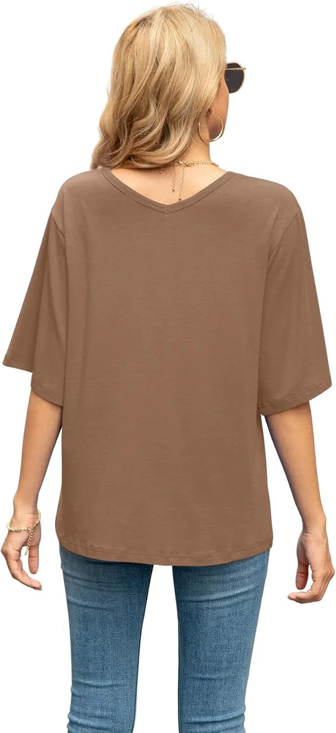 SUEANI Women's Blouse Tops Loose V Neck 3/4 Bell Sleeve Shirt