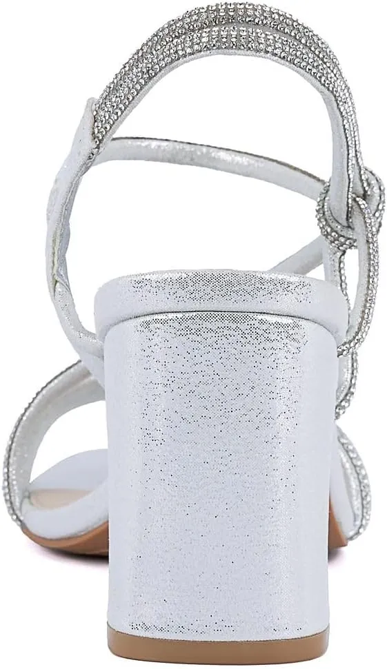 Sugar Women's Strappy Dress Sandals – Slip-On Block Heel Heels for Women, Open Toe Evening Party Shoes with Sparkly or Smooth Finish