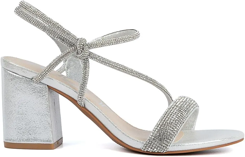 Sugar Women's Strappy Dress Sandals – Slip-On Block Heel Heels for Women, Open Toe Evening Party Shoes with Sparkly or Smooth Finish