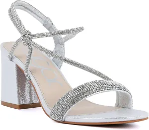 Sugar Women's Strappy Dress Sandals – Slip-On Block Heel Heels for Women, Open Toe Evening Party Shoes with Sparkly or Smooth Finish