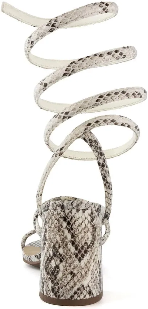 Sugar Women's Strappy Spiral Wrap Block Heel Sandals – Open Toe Dress Heels Comfort – Ankle Strap Party & Wedding Shoes