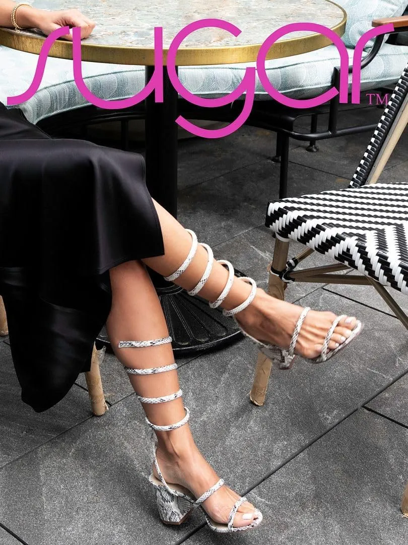 Sugar Women's Strappy Spiral Wrap Block Heel Sandals – Open Toe Dress Heels Comfort – Ankle Strap Party & Wedding Shoes