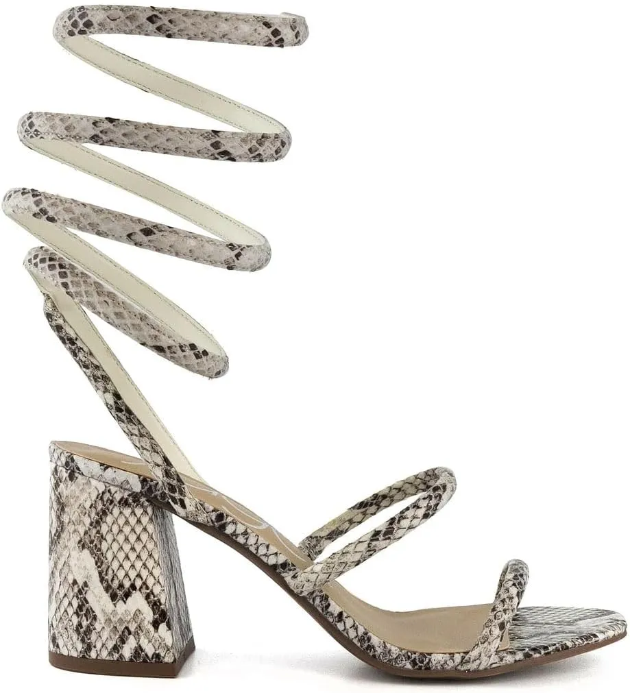 Sugar Women's Strappy Spiral Wrap Block Heel Sandals – Open Toe Dress Heels Comfort – Ankle Strap Party & Wedding Shoes