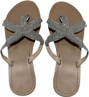 Summer Sunset Flip Flops for Women Trendy Beaded Starfish Flat Sandals Comfortable Flats Resort Wear Sandal
