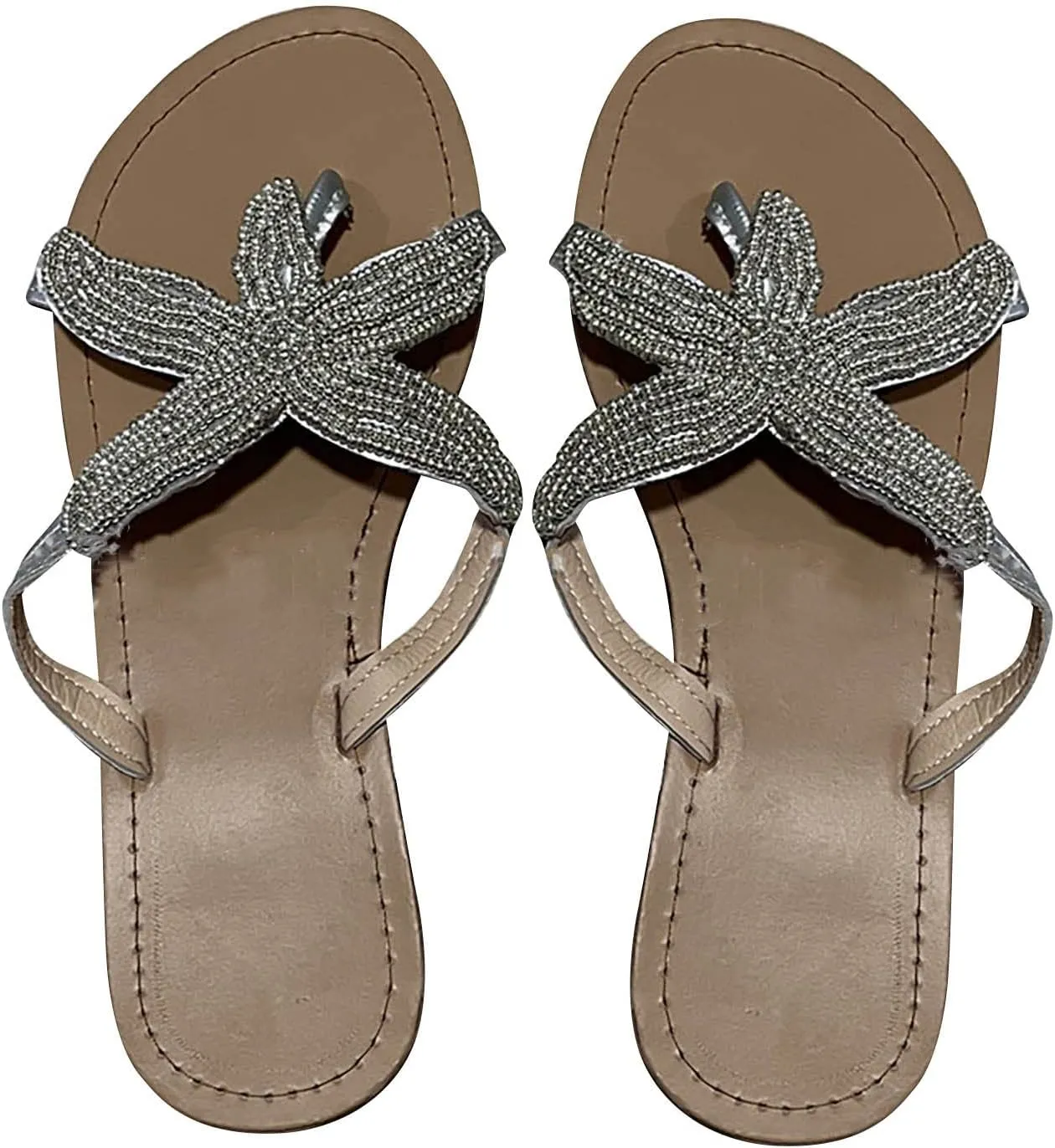 Summer Sunset Flip Flops for Women Trendy Beaded Starfish Flat Sandals Comfortable Flats Resort Wear Sandal