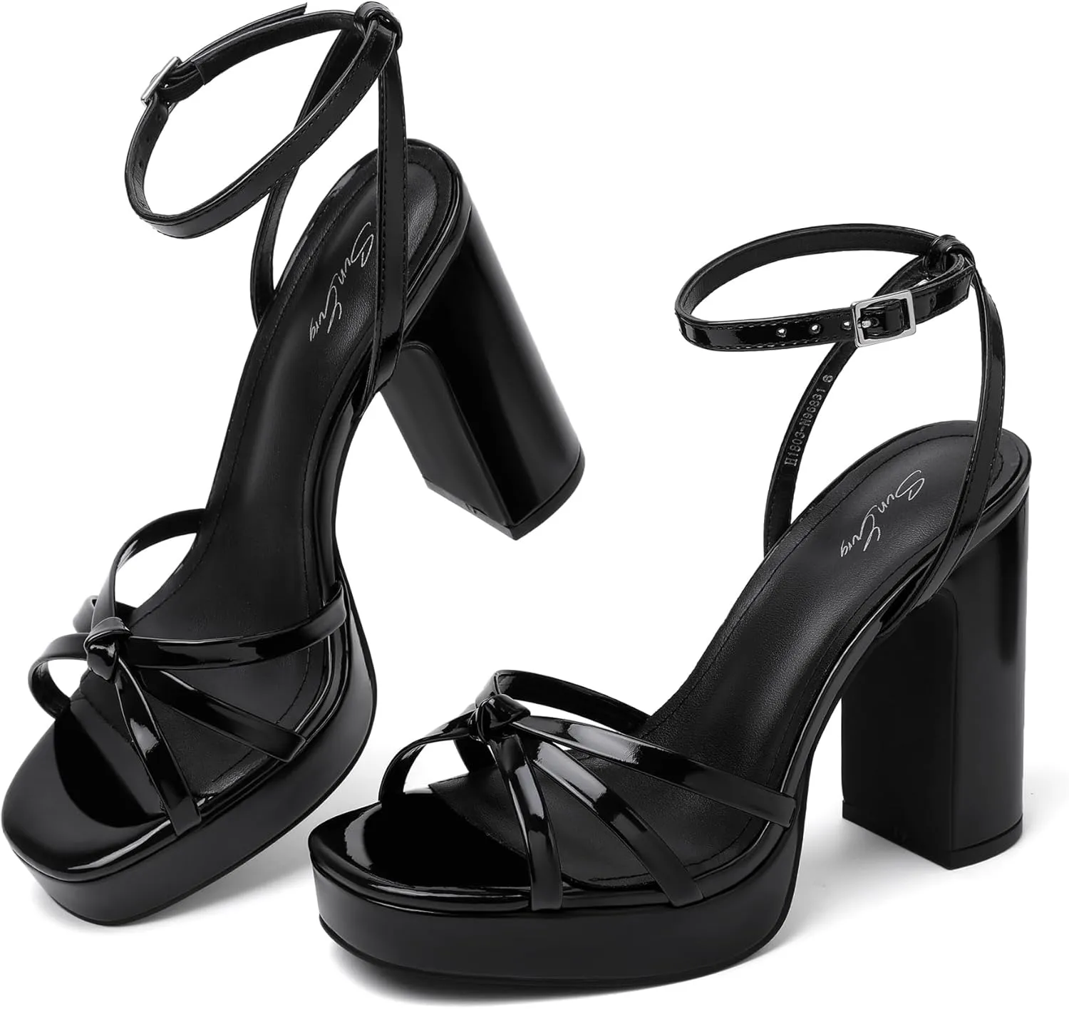 sun gurg Strappy Platform Heels for Women Square Open Toe Chunky High Heels Multicolored Ankle Strap Block Heeled Sandals for Prom Wedding Date Night