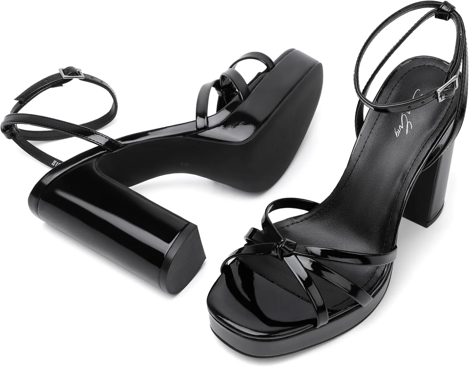sun gurg Strappy Platform Heels for Women Square Open Toe Chunky High Heels Multicolored Ankle Strap Block Heeled Sandals for Prom Wedding Date Night