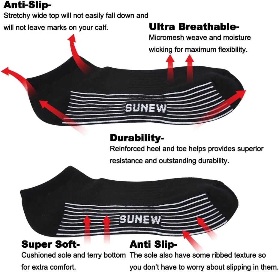 Sunew Viscose Bamboo Socks, Unisex Cushioned Comfortable Ankle Workout Hiking Golf Socks 6 Pairs