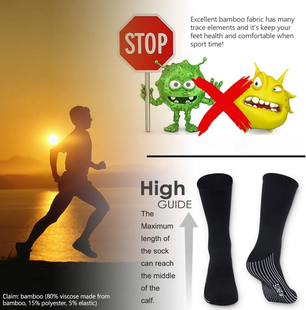 Sunew Viscose Bamboo Socks, Unisex Cushioned Comfortable Crew Workout Hiking Socks 6 Pairs