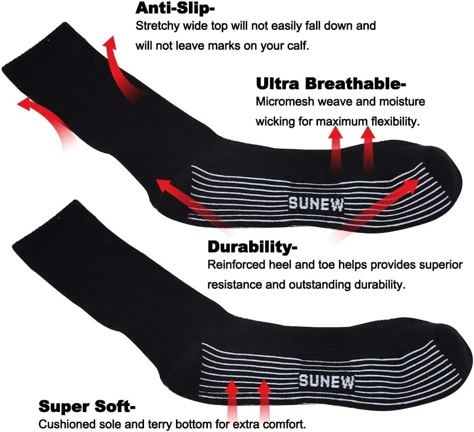 Sunew Viscose Bamboo Socks, Unisex Cushioned Comfortable Crew Workout Hiking Socks 6 Pairs