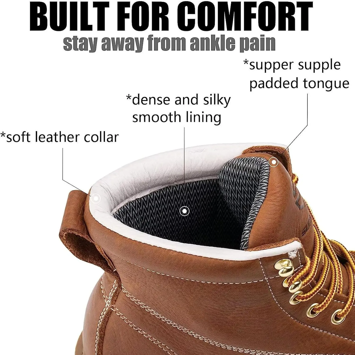 SUREWAY 6 in Mens Soft Toe Work Boots for Men-Full Grain Leather,Goodyear,Non-Slip EH Safety Industial Construction Wedge Moc Toe Work Boots/Shoes
