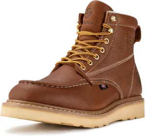 SUREWAY 6 in Mens Soft Toe Work Boots for Men-Full Grain Leather,Goodyear,Non-Slip EH Safety Industial Construction Wedge Moc Toe Work Boots/Shoes