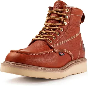 SUREWAY 6 in Mens Steel Toe Work Boots for Men-Full Grain Leather,Goodyear,Non-Slip EH Safety Industial Construction Wedge Moc Toe Work Boots/Shoes