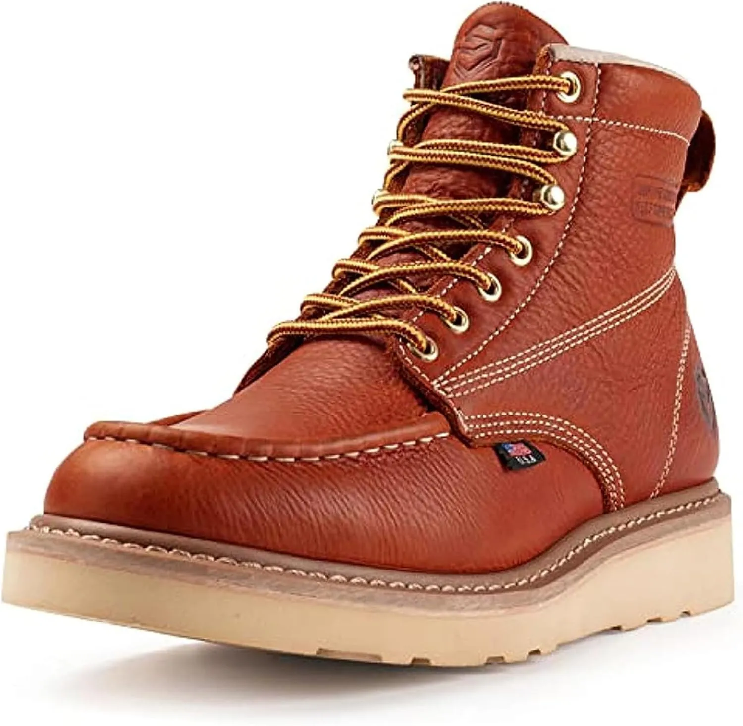 SUREWAY 6 in Mens Steel Toe Work Boots for Men-Full Grain Leather,Goodyear,Non-Slip EH Safety Industial Construction Wedge Moc Toe Work Boots/Shoes