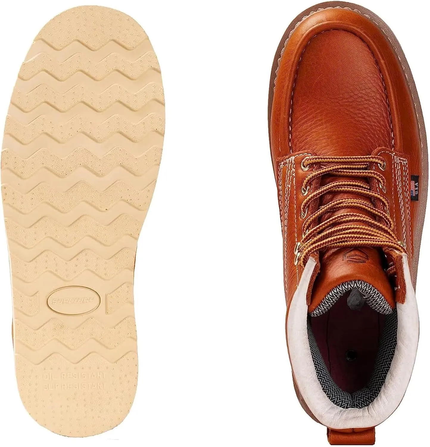 SUREWAY 6 in Mens Steel Toe Work Boots for Men-Full Grain Leather,Goodyear,Non-Slip EH Safety Industial Construction Wedge Moc Toe Work Boots/Shoes
