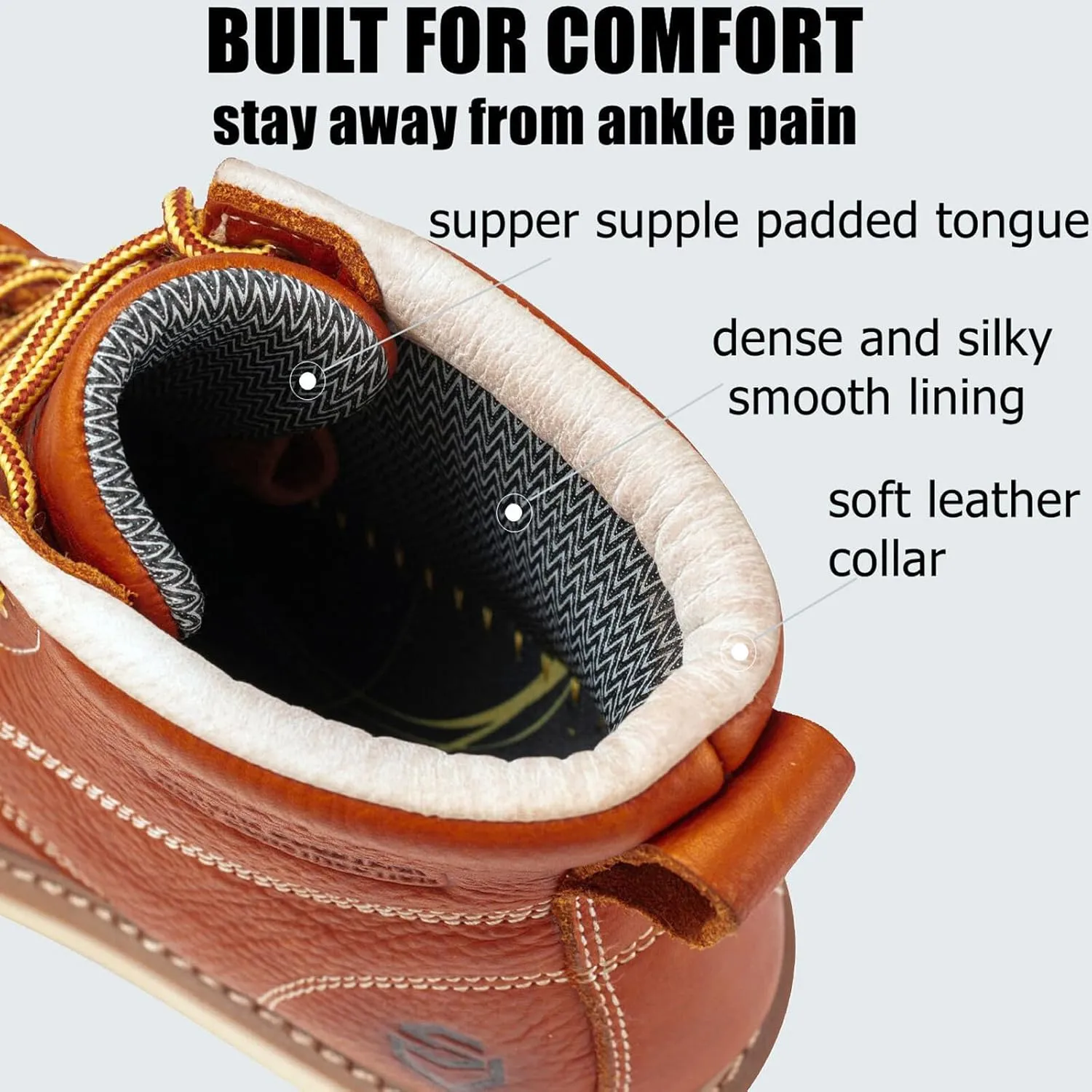 SUREWAY 6 in Mens Steel Toe Work Boots for Men-Full Grain Leather,Goodyear,Non-Slip EH Safety Industial Construction Wedge Moc Toe Work Boots/Shoes