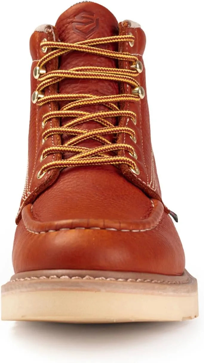 SUREWAY 6 in Mens Steel Toe Work Boots for Men-Full Grain Leather,Goodyear,Non-Slip EH Safety Industial Construction Wedge Moc Toe Work Boots/Shoes