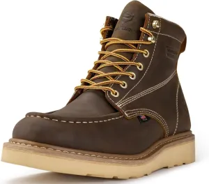 SUREWAY 6 in Mens Waterproof Soft Toe Work Boots for Men-Full Grain Leather,Goodyear,Non-Slip EH Safety Industial Construction Wedge Moc Toe Work Boots/Shoes