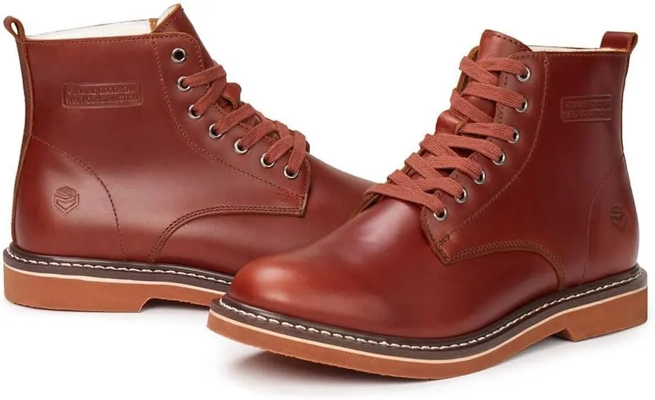SUREWAY Men's 6" Service Boot,Casual Work Boots, Full-Grain Leather,Comfortable Rubber Outsole,Slip /0il/Acid Resistant Outsole,Removable Memory Foam PU lnsole, Soft toe Brown Work Boots