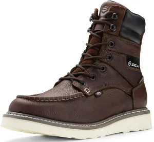 SUREWAY Men's 8" Waterproof Soft Toe Work Boots,Construction Industrial Safety Boot,Breathable Leather with Moc Toe,Slip Resistant Wedge Outsole and Comfort Insole,EH Rated,Lace Up,Goodyear Welt