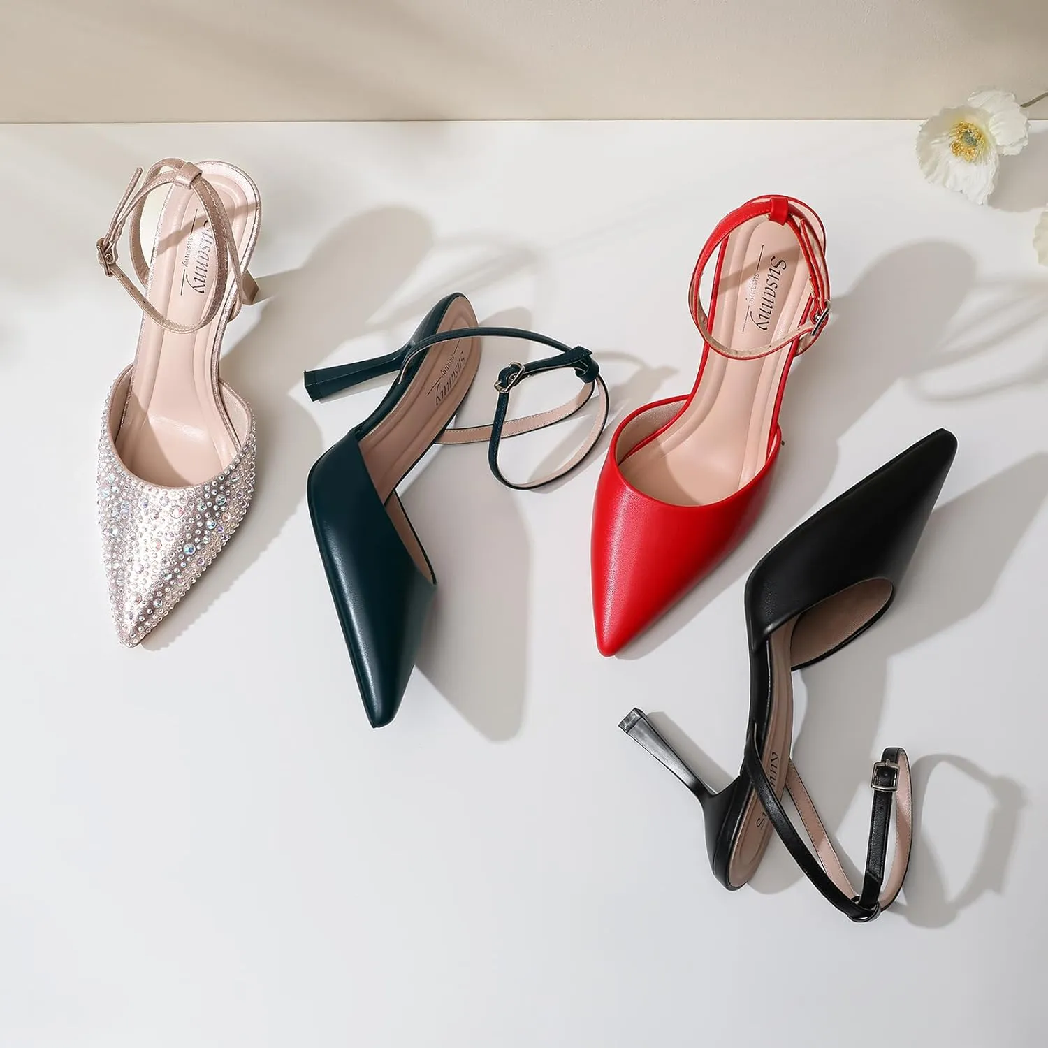 Susanny Heels for Women Stiletto Closed Pointed Toe Backless Dress Shoes High Heels Sexy Kitten Pumps Wedding Guest Party Dance Prom Dressy Comfort Shoes
