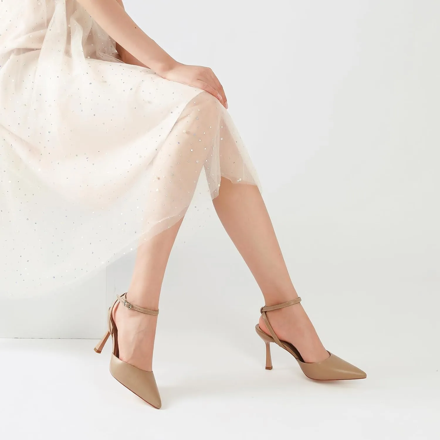 Susanny Heels for Women Stiletto Closed Pointed Toe Backless Dress Shoes High Heels Sexy Kitten Pumps Wedding Guest Party Dance Prom Dressy Comfort Shoes