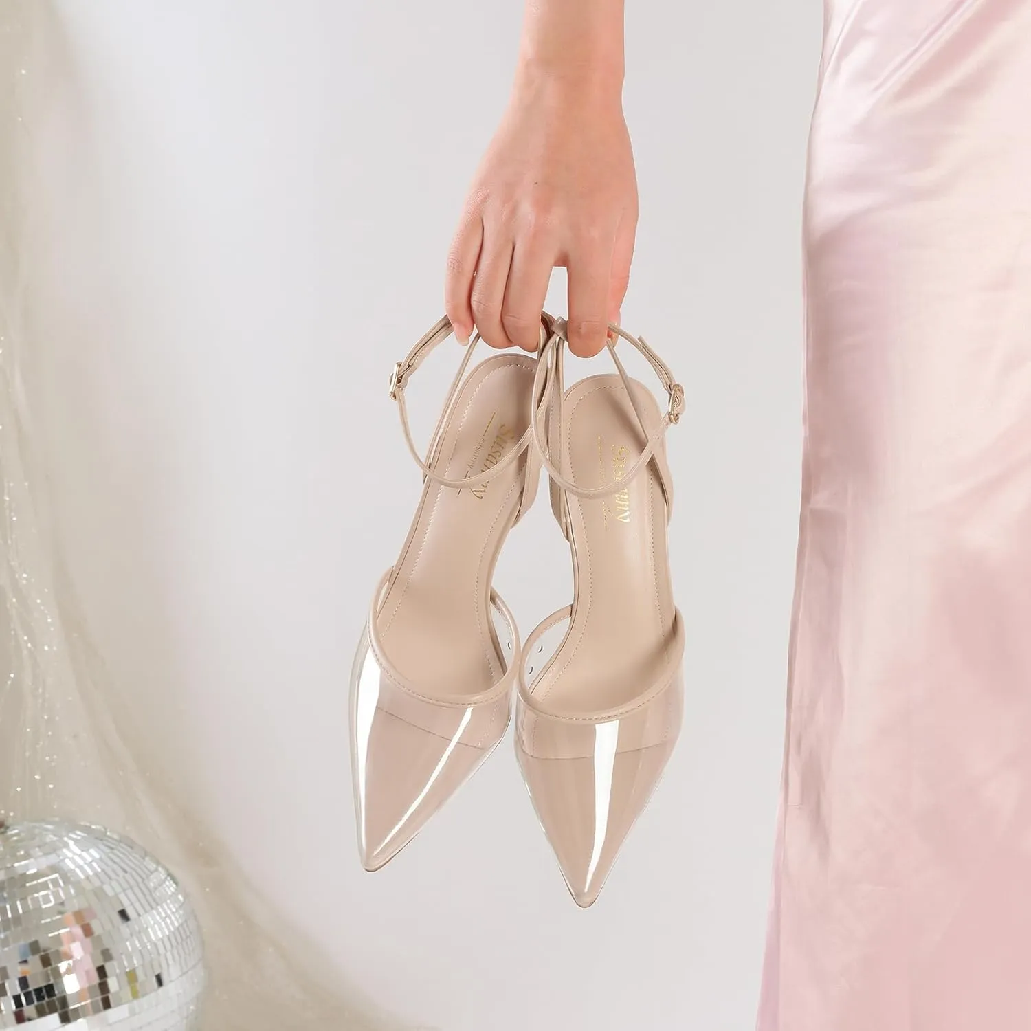 Susanny Heels for Women Stiletto Closed Pointed Toe Backless Dress Shoes High Heels Sexy Kitten Pumps Wedding Guest Party Dance Prom Dressy Comfort Shoes