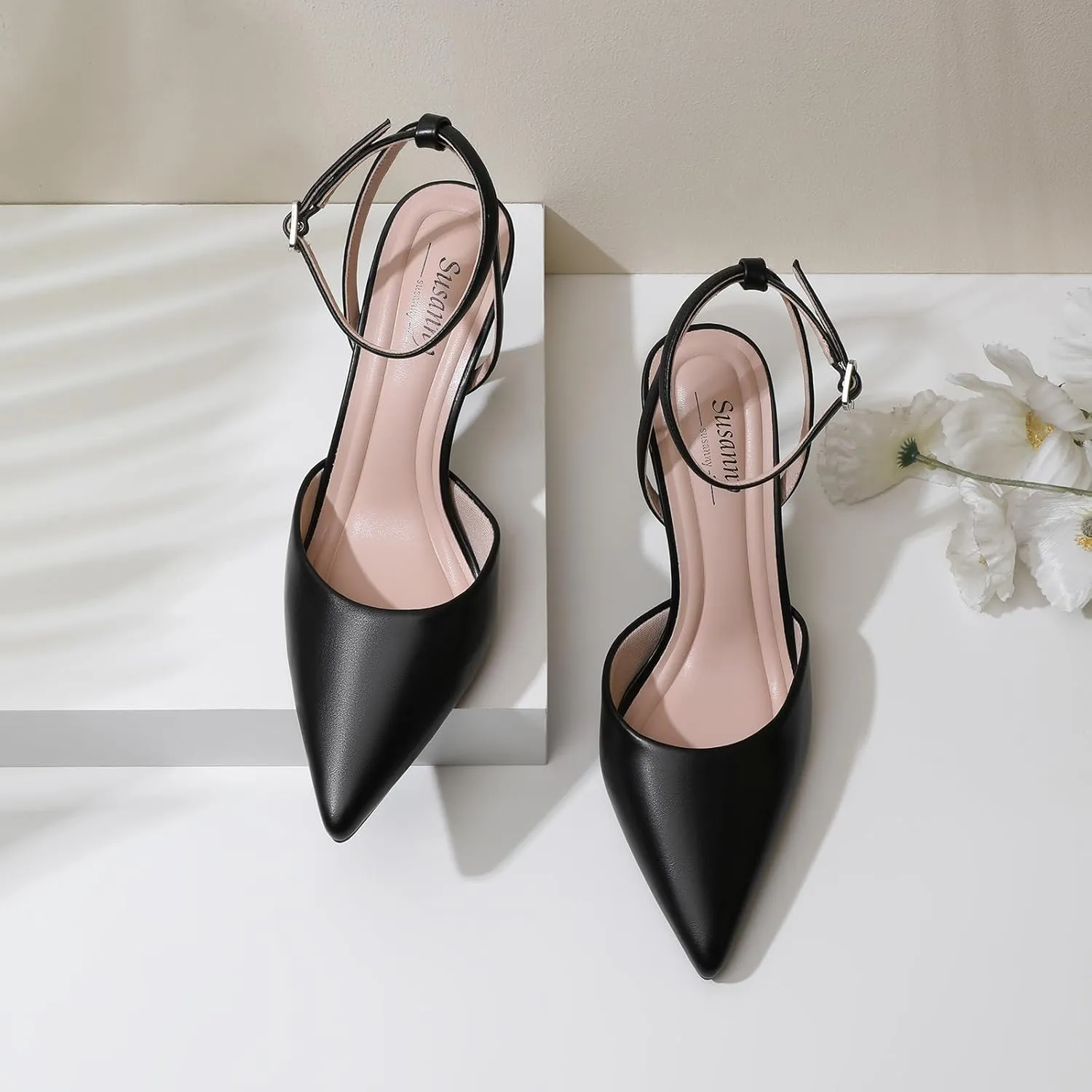 Susanny Heels for Women Stiletto Closed Pointed Toe Backless Dress Shoes High Heels Sexy Kitten Pumps Wedding Guest Party Dance Prom Dressy Comfort Shoes