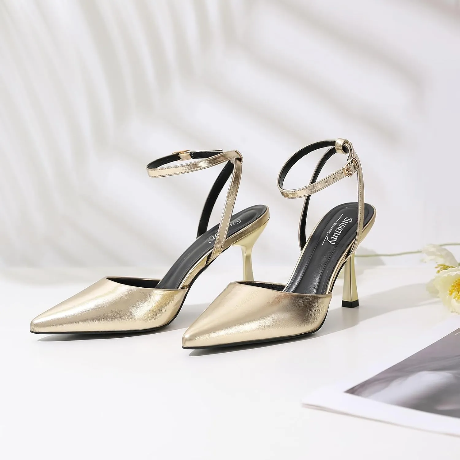 Susanny Heels for Women Stiletto Closed Pointed Toe Backless Dress Shoes High Heels Sexy Kitten Pumps Wedding Guest Party Dance Prom Dressy Comfort Shoes